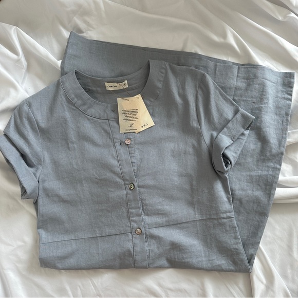 NWT Small Pastel Blue Felicity Linen Button-Front Shirt Dress Grae Cove - Picture 3 of 5